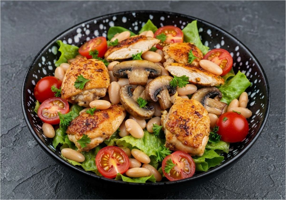 Низкокалорийный салат с куриной грудкой и фасолью
